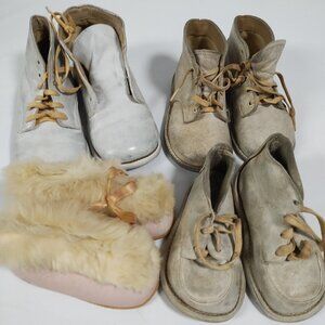 Vintage White Leather Lace Up Antique Baby Shoes